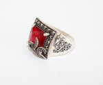 Silver small dangle earrings bright red stone Marcasite SILVER 925