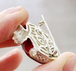 Brooch red enamel pomegranate SILVER 925 red zircon stones