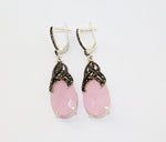 Dangle earrings silver Pale pink topaz stone Marcasite