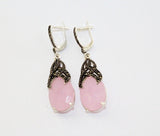 Dangle earrings silver Pale pink topaz stone Marcasite