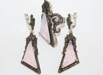 Silver Jewelry set earrings ring bow pink lab topaz Marcasite STERLING 925