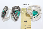 Emerald green stone Small marcasite earrings Sterling silver 925