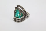 Ring emerald green lab topaz marcasite Sterling silver 925