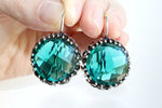 Turquoise teal jewelry set Silver ring and Earrings Large Rough big Round jewellery