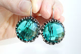 Turquoise teal jewelry set Silver ring and Earrings Large Rough big Round jewellery