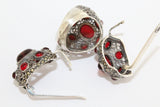 Earrings SILVER 925 Armenian jewelry Multi stone red feligran jewellery