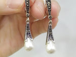 Pearl ring Silver 925 pearl lab stone Sterling  marcasite jewelry