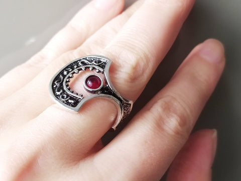 Ring Garnet Red STERLING SILVER 925