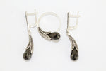 Black zircon earrings delicate ring Sterling silver 925