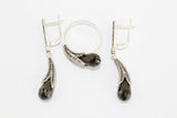 Black zircon earrings delicate ring Sterling silver 925