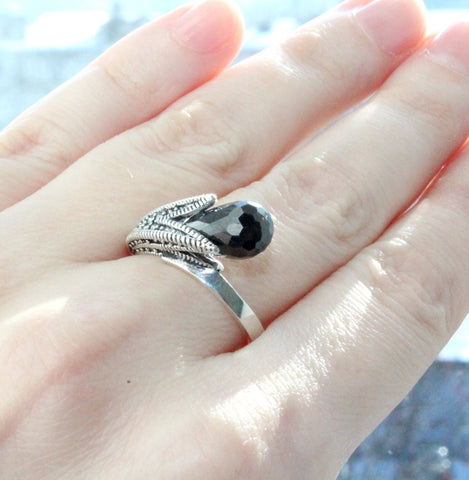Black zircon delicate ring Sterling Silver 925 Simple design