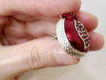 Brooch red enamel pomegranate SILVER 925 red zircon stones