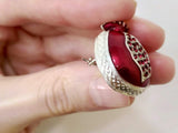 Brooch red enamel pomegranate SILVER 925 red zircon stones