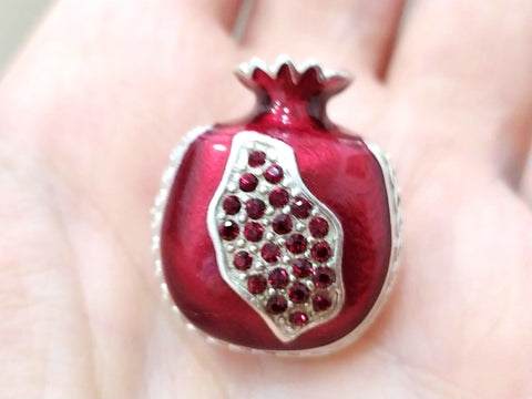 Brooch red enamel pomegranate SILVER 925 red zircon stones