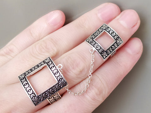 Armenian double ring squares Modern SILVER 925