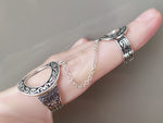 Armenian double ring with chain finger cover circles Modern SILVER 925 Adjustable