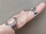 Armenian double ring with chain finger cover circles Modern SILVER 925 Adjustable