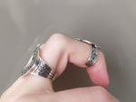 Armenian double ring with chain finger cover circles Modern SILVER 925 Adjustable