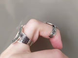 Armenian double ring with chain finger cover circles Modern SILVER 925 Adjustable
