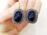 Navy blue quartz ring with cabochon stone Silver 925 jewelry