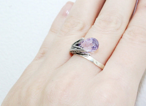Lavender ring Sterling Silver 925 with purple zircon stone