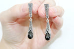Black zircon earrings delicate ring Sterling silver 925