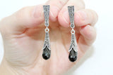 Black zircon earrings delicate ring Sterling silver 925