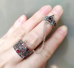 Double ring with black stones and chains Silver 925 Armenian