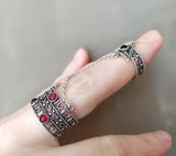 Double ring with black stones and chains Silver 925 Armenian