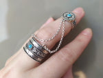 Double ring with blue turquoise stones and chains Silver 925
