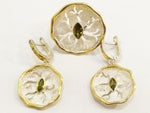 Gold plated Earrings Light green zircon Small flower Sterling silver 925