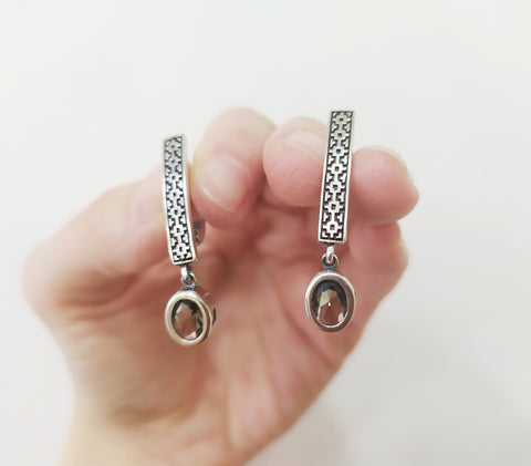 Earrings modern Sterling silver 925 gray zircon stone