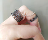Double ring with black stones and chains Silver 925 Armenian