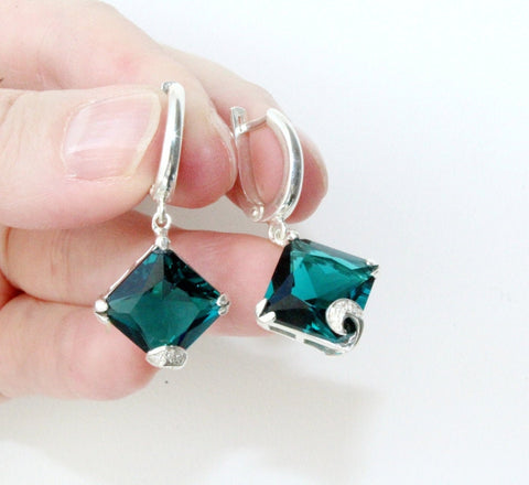 Teal topaz stone earrings Jewelry Sterling silver 925