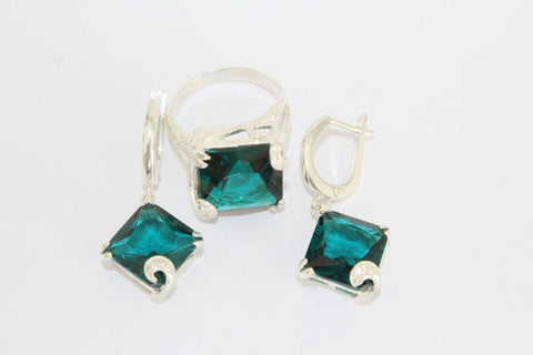 Teal topaz stone earrings and ring SET Jewelry Sterling silver 925