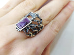 Earrings and ring  Silver set 925 Purple charoite gemstone