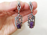 Earrings and ring  Silver set 925 Purple charoite gemstone