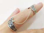 Double ring silver 925 full finger shield with chains
