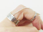 Double ring silver 925 full finger with two chains
