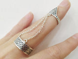 Double ring silver 925 full finger with two chains
