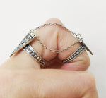 Double ring silver 925 full finger with two chains