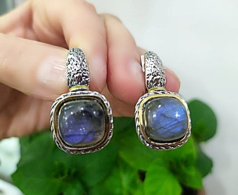 Labradorite earrings blue SET Sterling SILVER 925 real gold plated