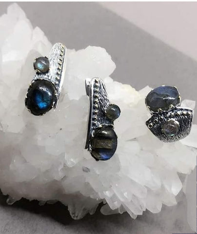 SILVER Earrings 925 Gold plated Natural labradorite