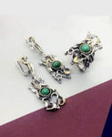 Green malachite Earrings ring Sterling silver 925