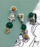 Earrings and ring green and yellow gemstone SILVER 925