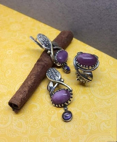 Amethyst purple gemstone Sterling Silver 925 set earrings and ring