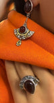 Gold and silver 925 set earrings and ring Natural carnelian gems