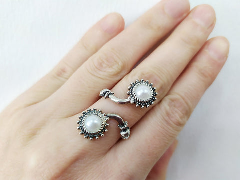 Silver 925 ring adjustable with Lab pearl creamy white