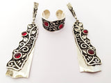 Jewelry set long earrings and adjustable ring Silver 925