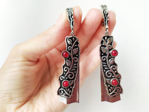 Very long earrings Armenian Jewelry Lab Garnet 925 SILVER